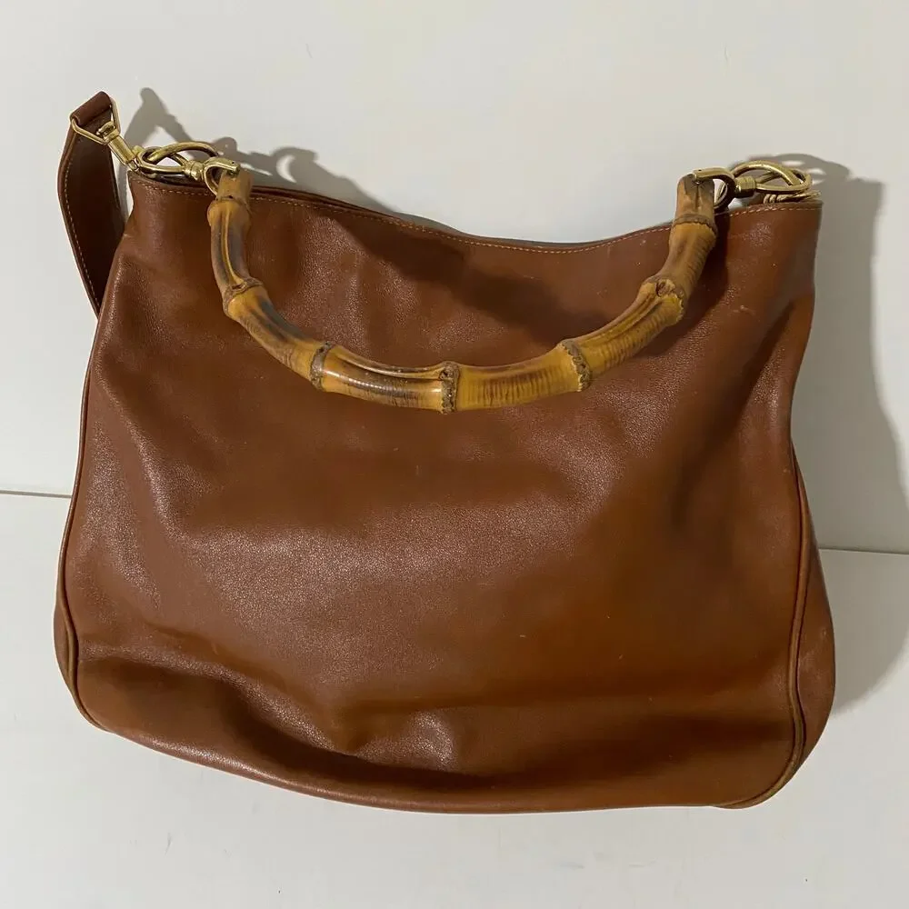 Gucci Vintage Hobo Hand Bag Purse Bamboo Brown Tan Calf leather Diana Tote - Picture 3 of 16